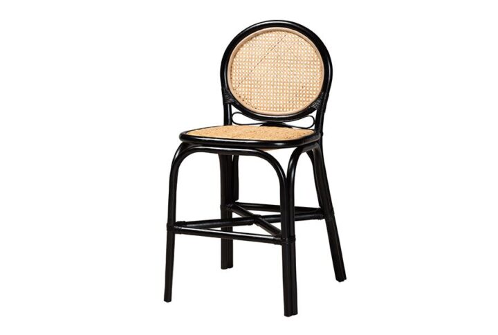 Two-Tone Black and Natural Brown Rattan Counter Stool