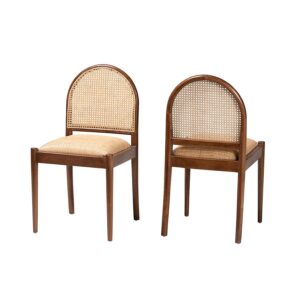 Natural Rattan and Acacia Wood 2-Piece Dining Chair Set