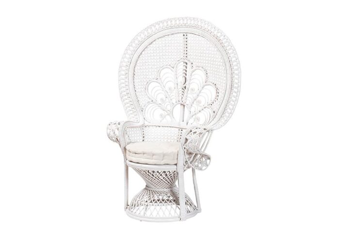 bali & pari Ediva Modern Bohemian White Natural Rattan Peacock Accent Chair