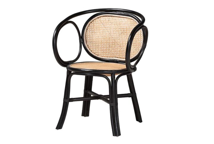 Bohemian Two-Tone Black and  Natural Brown Rattan Dining Chair