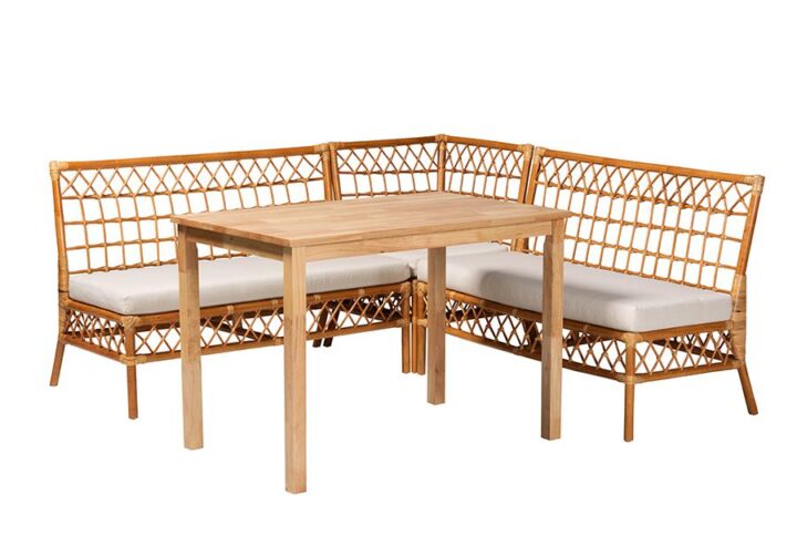 bali & pari Aina Modern Bohemian Honey Rattan 4-Piece Dining Nook Set