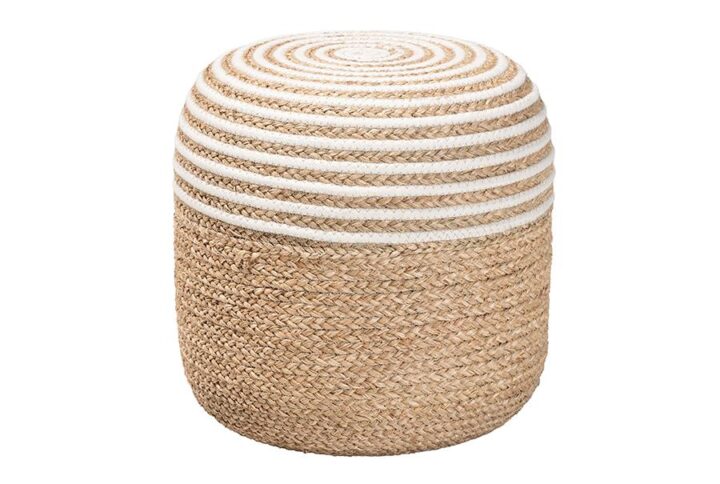 Bohemian Natural Brown Seagrass and Woven Rope Ottoman Footstool