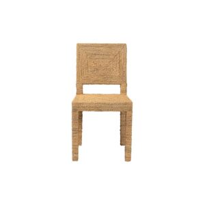 Anfield Modern Bohemian Natural Seagrass and Mahogany Wood Dining Chair