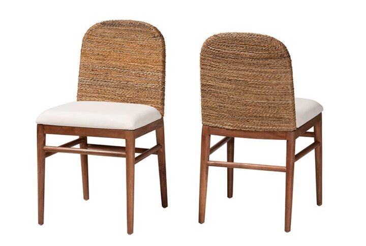 Nadim Modern Bohemian Natural Seagrass and Acacia Wood 2-Piece Dining Chair Set