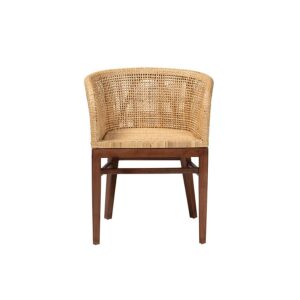 Papua Modern Bohemian Natural Rattan and Walnut Brown Acacia Wood Dining Chair
