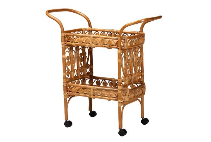 Diwata Modern Bohemian Natural Brown Rattan Kitchen Cart