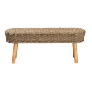 Denver Modern Bohemian Natural Seagrass and Acacia Wood Accent Bench