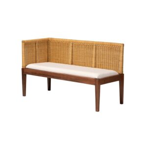 Nautral Brown Rattan and Brown Acacia Wood 2-Piece Dining Nook Banquette Set