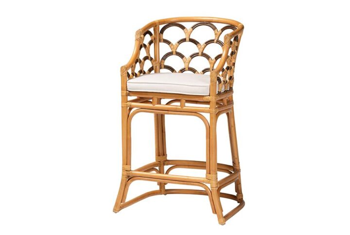 Veneto Modern Bohemian Light Honey and Dark Brown Rattan Bar Stool