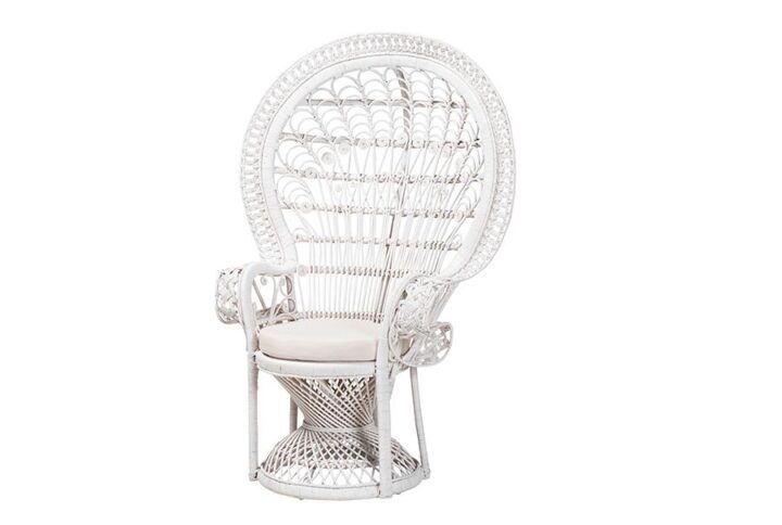 Kallima Modern Bohemian White Natural Rattan Peacock Chair