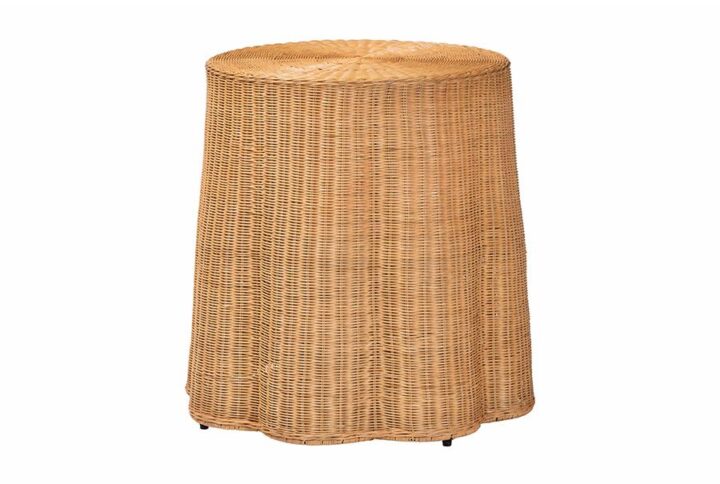 Palm Bohemian Honey Scallop Rattan End Table