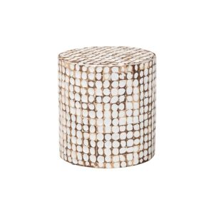 Juliette Bohemian Ivory Coconut Shell and Acacia Wood End Table