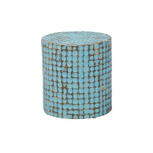 Juliette Bohemian Sky Blue Coconut Shell and Acacia Wood End Table