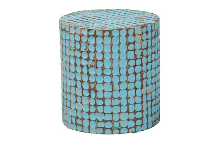 Juliette Bohemian Sky Blue Coconut Shell and Acacia Wood End Table