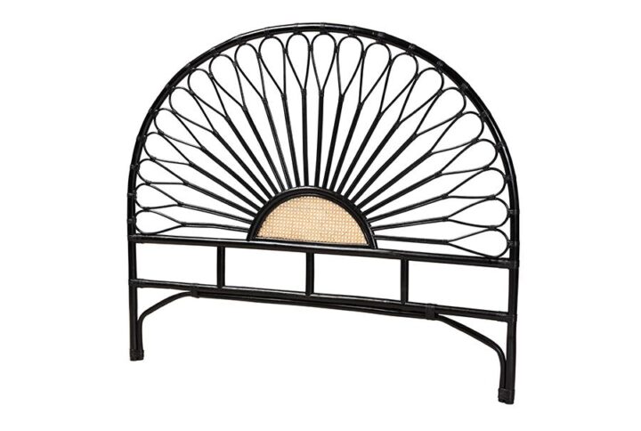 Bohemian Two-Tone Black and Natural Brown Rattan Queen Size Standalone Headboard