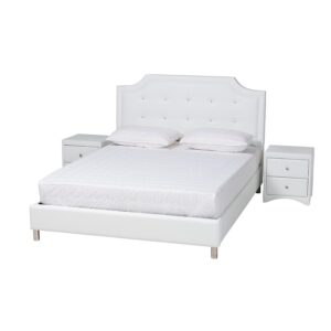 Glam White Faux Leather Upholstered King Size 3-Piece Bedroom Set