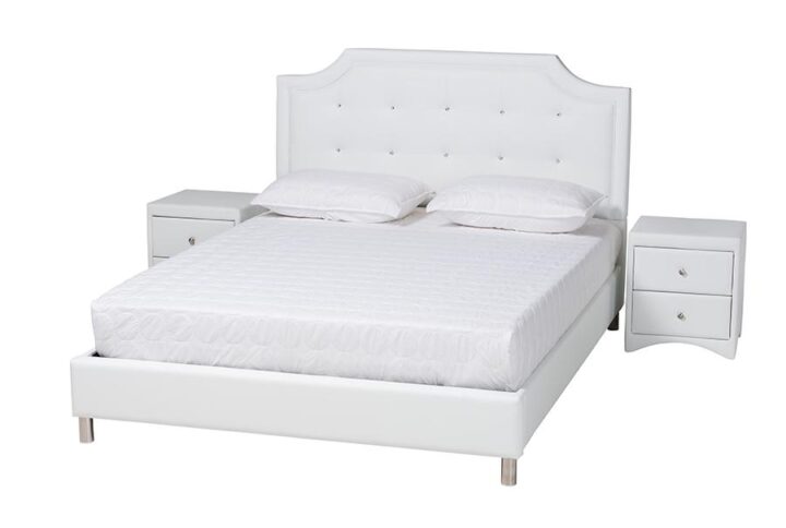 Glam White Faux Leather Upholstered King Size 3-Piece Bedroom Set