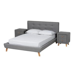 Transitional Grey Fabric Upholstered Queen Size 3-Piece Bedroom Set