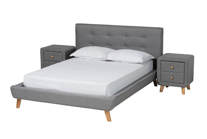 Transitional Grey Fabric Upholstered Queen Size 3-Piece Bedroom Set