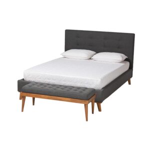 Dark Grey Fabric Upholstered Queen Size 2-Piece Bedroom Set
