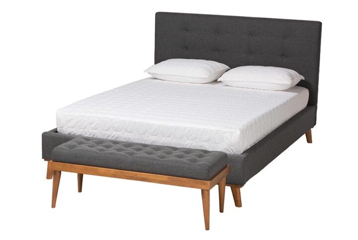 Dark Grey Fabric Upholstered Queen Size 2-Piece Bedroom Set
