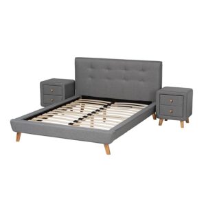 Transitional Grey Fabric Upholstered Full Size 3-Piece Bedroom Set