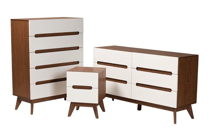 Two-Tone White and Walnut Brown Finished Wood 3-Piece Storage Set