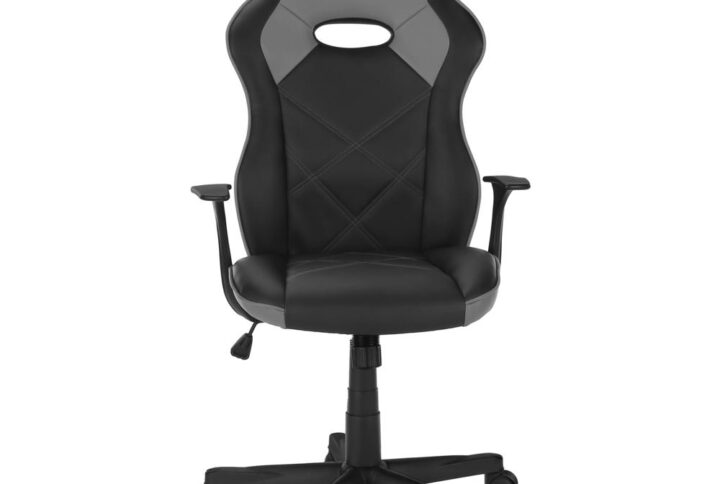 OFFICE CHAIR - GAMING / BLACK / GREY LEATHER-LOOK