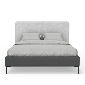 featuring a split headboard design that adds a touch of elegance to any bedroom. The light grey linen texture headboard