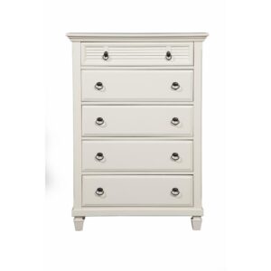 The Winchester Collection balances traditional touches with contemporary finishes for a classic and sophisticated appeal.  The Winchester chest features 5 drawers for storage.  Constructed with eco-friendly pine wood solids