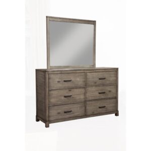 creating a clean-lined metropolitan aesthetic.  The Sydney collection features Plantation Mahogany wood solids and Okoume veneers for an upscale and elegant look.  6 drawers provide storage. The Weathered Gray finish has been lightly brushed to coordinate beautifully with the hardware.  The result is a comfortable