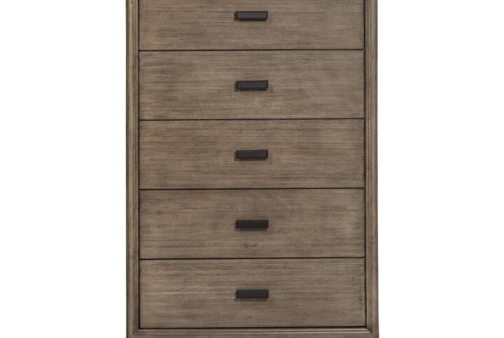 Style and elegance can be used to describe the Camilla wood nightstand.  Trendy Antique Gray finish while crafted with Plantation Mahogany wood Solids & Okoume Veneer. 5 drawers provide storage.  The matching bed purchased separately features a gorgeous upholstered headboard with nailhead trim that  compliments the other pieces in the Camilla bedroom collection.  Alpine Furniture knows that certain things never go out of style. Their furniture products are designed and constructed with classic English and/or French dovetailing that provides a sturdy result and an unbeatable aesthetic. For over 20 years