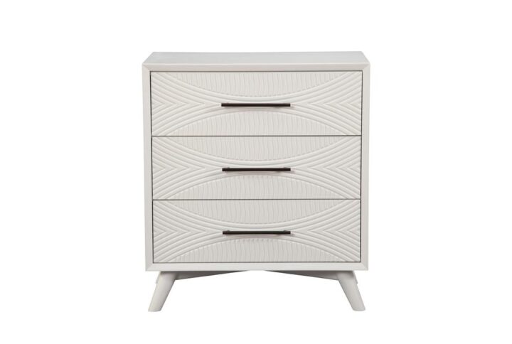 Classic White finish.  Quality crafted with Mahogany Wood Solids & Veneer.  Fully assembled.  French & English Dovetail drawer construction.  Felt lined top drawer(s).  Ball bearing metal drawer glides.  3 drawers for storage. Alpine Furniture knows that certain things never go out of style. Their furniture products are designed and constructed with classic English and/or French dovetailing that provides a sturdy result and an unbeatable aesthetic. For over 20 years