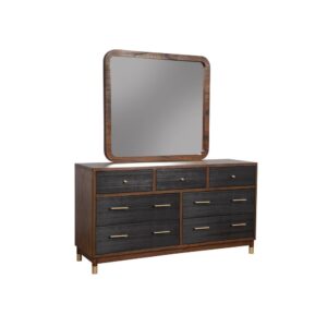 this piece provides ample storage.  Distinctive rattan drawer fronts are complimented by gold hardware.  The case is made from Mahogany solids and veneers
