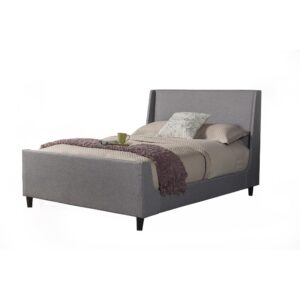 The Amber upholstered platform bed combines classic materials with a clean