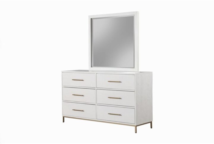 Add modern flair to your bedroom with the Madelyn White 6-Drawer Dresser.  Providing storage for your essentials