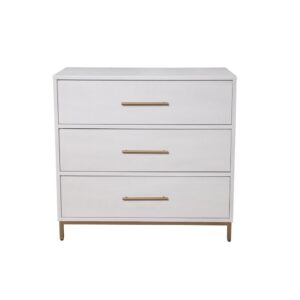 Add modern flair to your bedroom with the Madelyn White 3-Drawer Small Chest.  Providing storage for your essentials