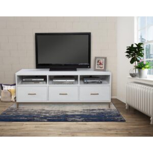 your TV becomes the focal point of your home.  The Madelyn White 64” Media Console is made from beautiful Mahogany