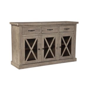 A beautiful Weathered Natural wood finish brings rustic elegance to your dining room with the Newberry Sideboard.  Using sustainable wood resources