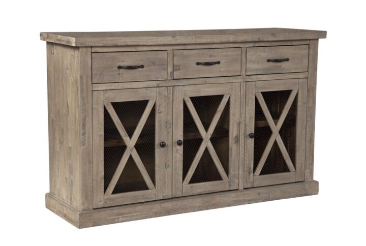 A beautiful Weathered Natural wood finish brings rustic elegance to your dining room with the Newberry Sideboard.  Using sustainable wood resources