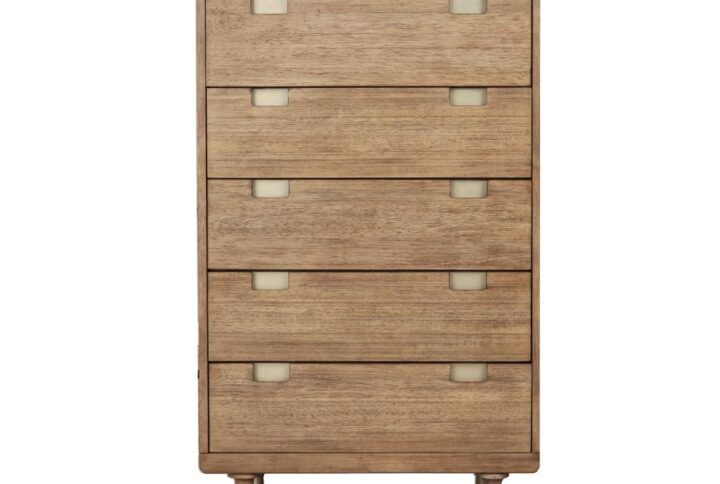 Add modern flair to your bedroom with the Easton 5-Drawer Chest in sand (beige) finish.  Providing storage for your essentials