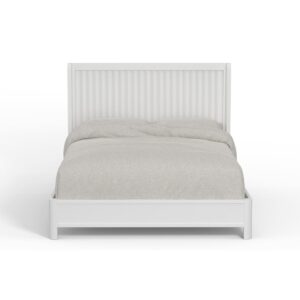 the beautiful white finish works with a variety of décor options.  Sturdy construction means your furniture will be durable and last for years. The bed makes a real statement when you walk into the room.  The panel headboard features a distinctive scalloped motif that sets it apart.  The bed is available in Queen