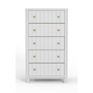 the beautiful white finish works with a variety of décor options.  Sturdy construction means your furniture will be durable and last for years. The 5 Drawer Chest completes your bedroom.  With 5 spacious drawers