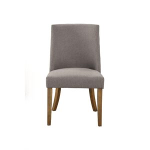 the Kensington Parson Dining Side Chair is wonderfully versatile and matches well with many dining room settings. Slightly angled legs and delicately tufted sides bring just enough visual attention. Its upholstered dark grey fabric and curved back makes this chair very comfortable to sit in. This dining chair is constructed of recycled solid pine and a polyester fabric for a greener footprint and easy maintenance.