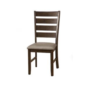 The Emery Dining Side Chairs perfectly complements any dining room setting. Its taupe faux leather seats soften the look of straight lines and provides comfortable cushion seating. These dining chairs are constructed with sustainable resources in mind