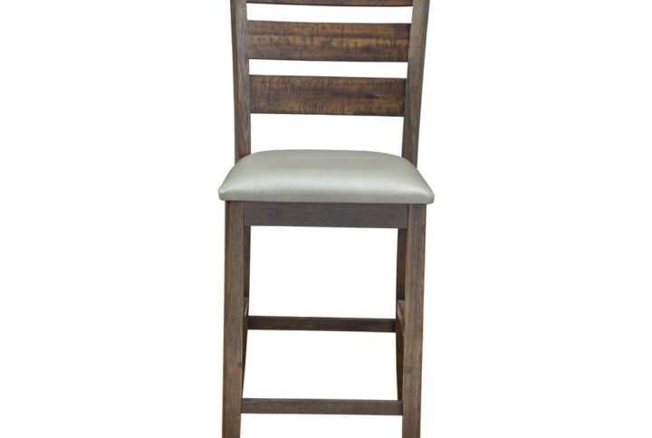 The Emery Pub Height Chair perfectly complements any dining room setting. Its taupe faux leather seats soften the look of straight lines and provides comfortable cushion seating. These dining chairs are constructed with sustainable resources in mind