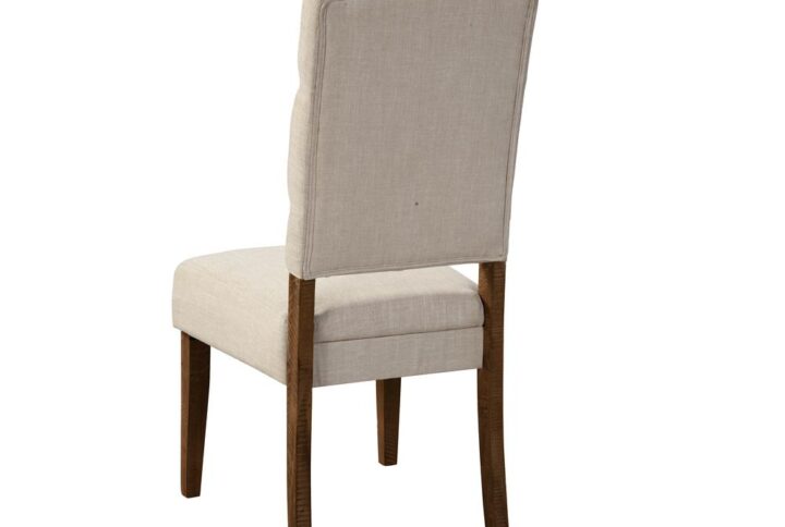The neutral medium brown tones of the Newberry Parson Dining Side Chair contrasts the earthy tones while the distressed salvaged wood legs tie the entire Newberry dining set together. The perfectly curved back with button-tuft details makes a statement and provides comfort. Using sustainable wood resources