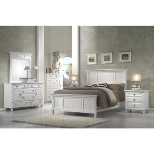 the group’s straight lines with a white finish gives you the versatility for bold or subtle color schemes.  Coordinates with other pieces in the Alpine Furniture Winchester bedroom collection.