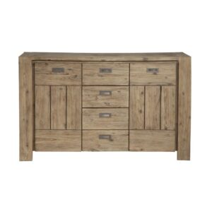 The Seashore Sideboard matches the dining group or can be used in any rustic setting.  Brass hardware compliments the Sandblasted Antique Natural finish on solid Acacia wood.  Handcrafted in Indonesia