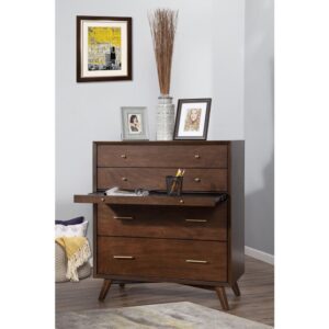 constructed of sustainably sourced solid Mahogany to ensure a lifetime of use.  The Flynn Accent Chest has four drawers to accommodate most extra storage needs.   The dresser comes fully assembled